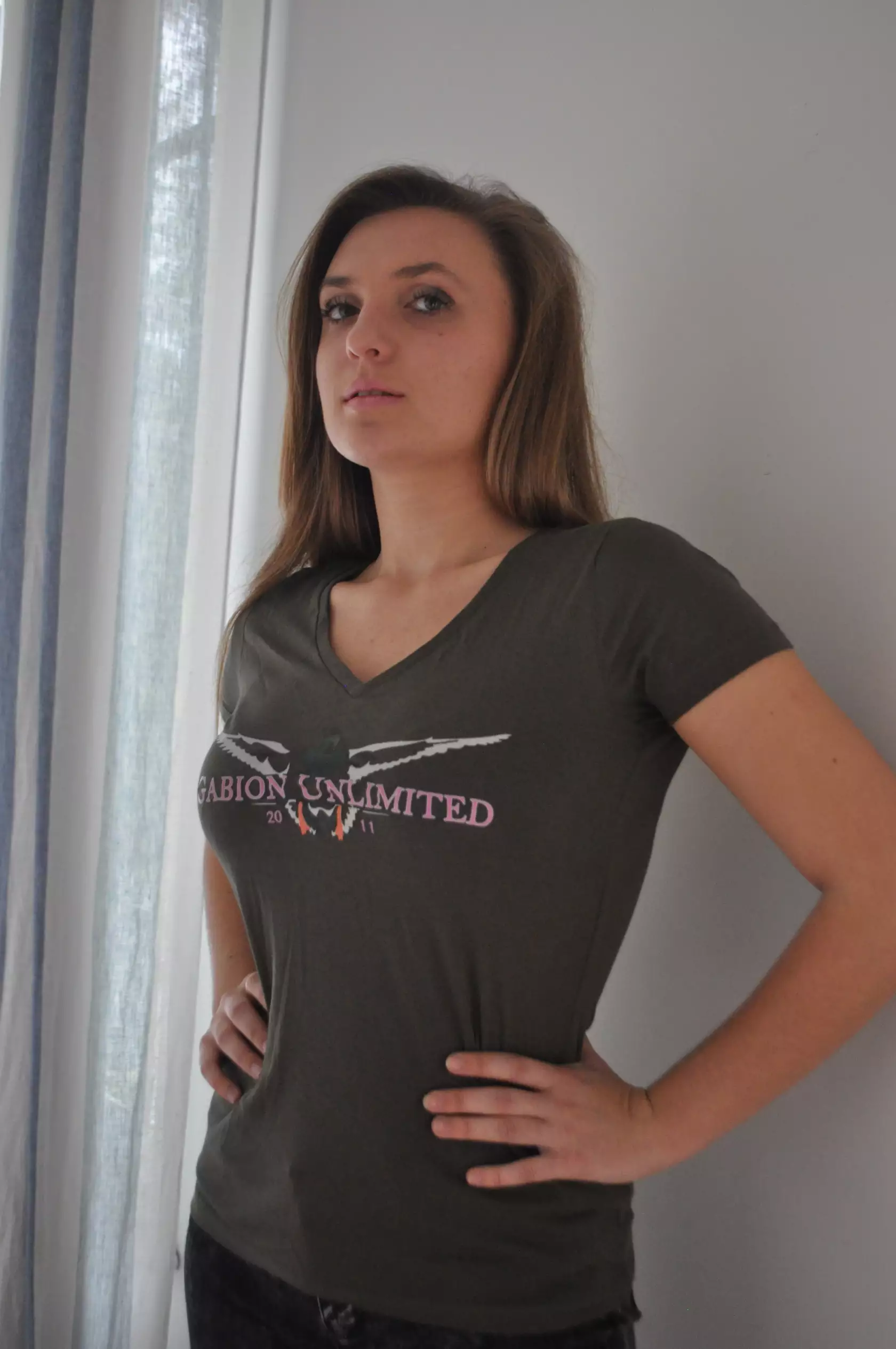 T-Shirt Col V Kaki Arkansas Femme